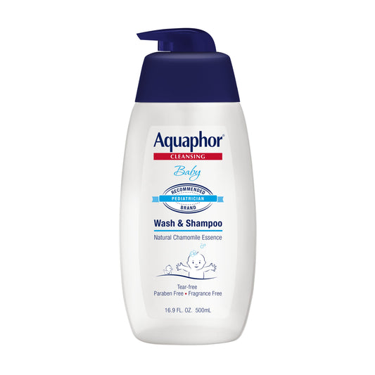 Aquaphor Baby Wash and Shampoo - Solución 2 en 1 suave y sin lágrimas para la piel sensible del bebé - 16.9 fl. onz. Bomba