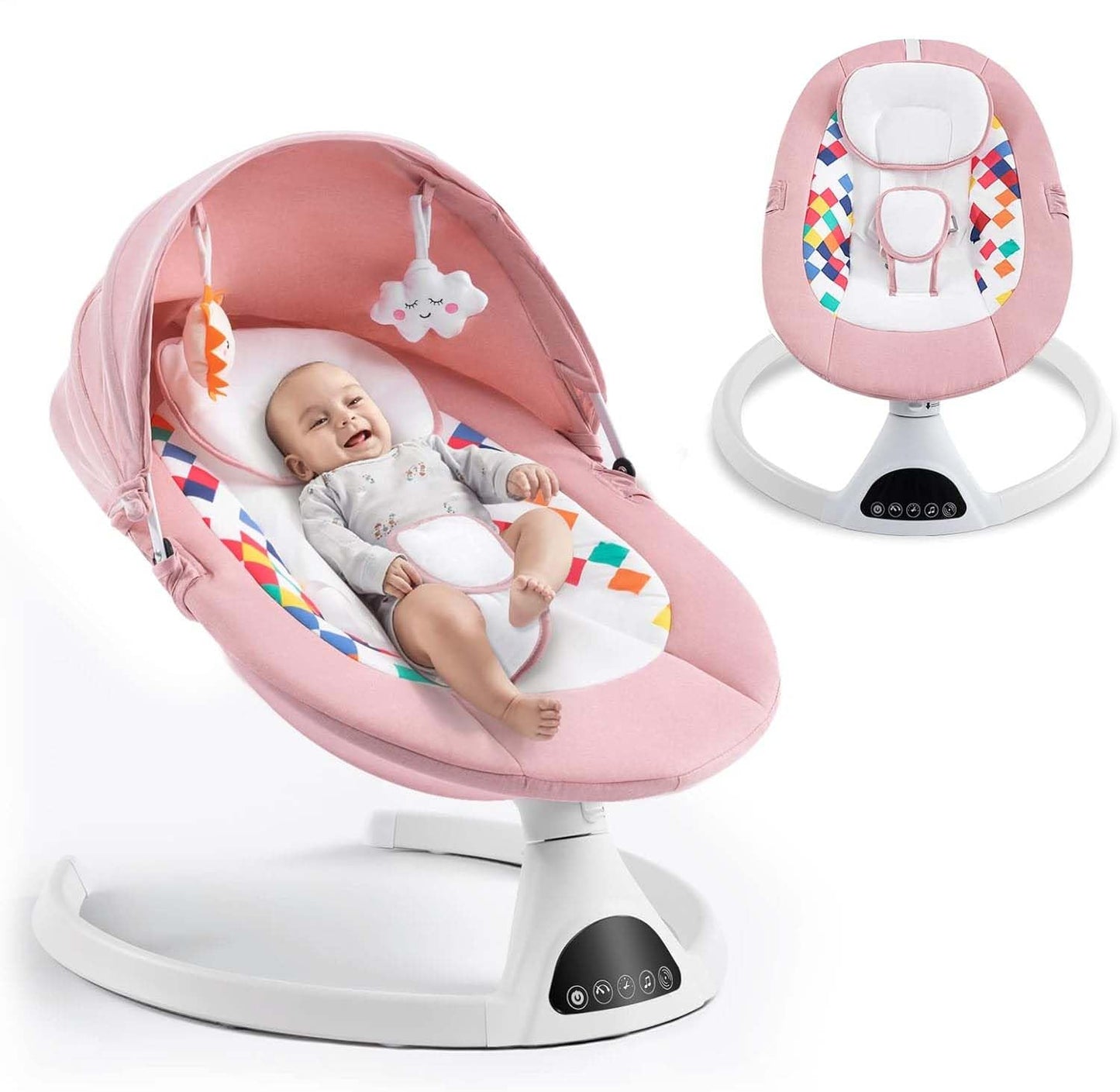 Soobaby Baby Swing for Infants,Electric Bouncer for Babies,Portable Swing for Baby Boy Girl,Remote Control Indoor Baby Rocker with 5 Sway Speeds,Music and Bluetooth,Light Pink