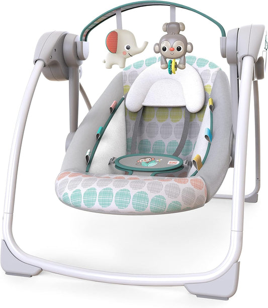 Portable Automatic 6-Speed Baby Swing with Adaptable Speed, Taggies, Music, Removable-Toy-Bar, 0-9 Months 6-20 Lbs (Whimsical Wild)