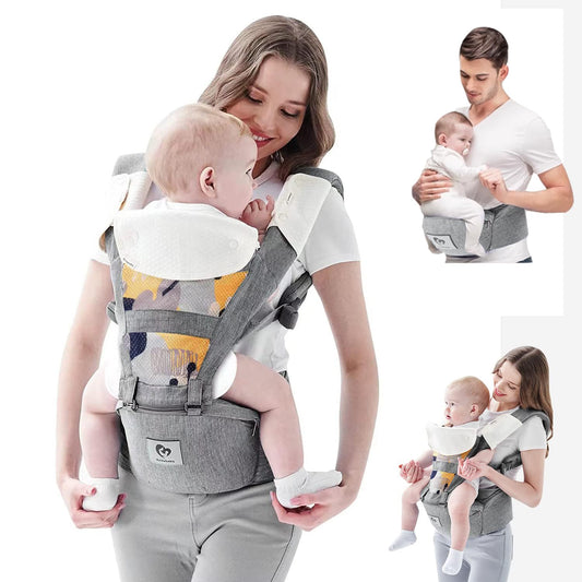 Baby Carrier,  Multifunction Baby Carrier Hip Seat (Ergonomic M Position) for 3-36 Month Baby, 6-In-1 Ways to Carry, All Seasons, Adjustable Size, Perfect for Shopping Travelling (Grey)