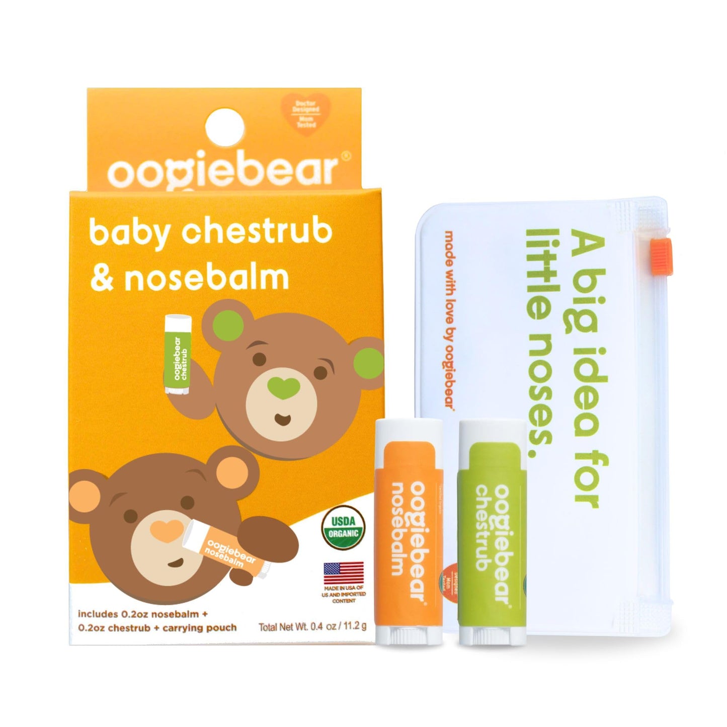 oogiebear Organic Nourishing Body Balm to Relief Dry Itchy Skin - Multipurpose & Sickness, Congestion, Relief Chest Rub, On-The-Go Size with Travel Pouch - 0.2 oz, Safe for Infants, Doctor Made