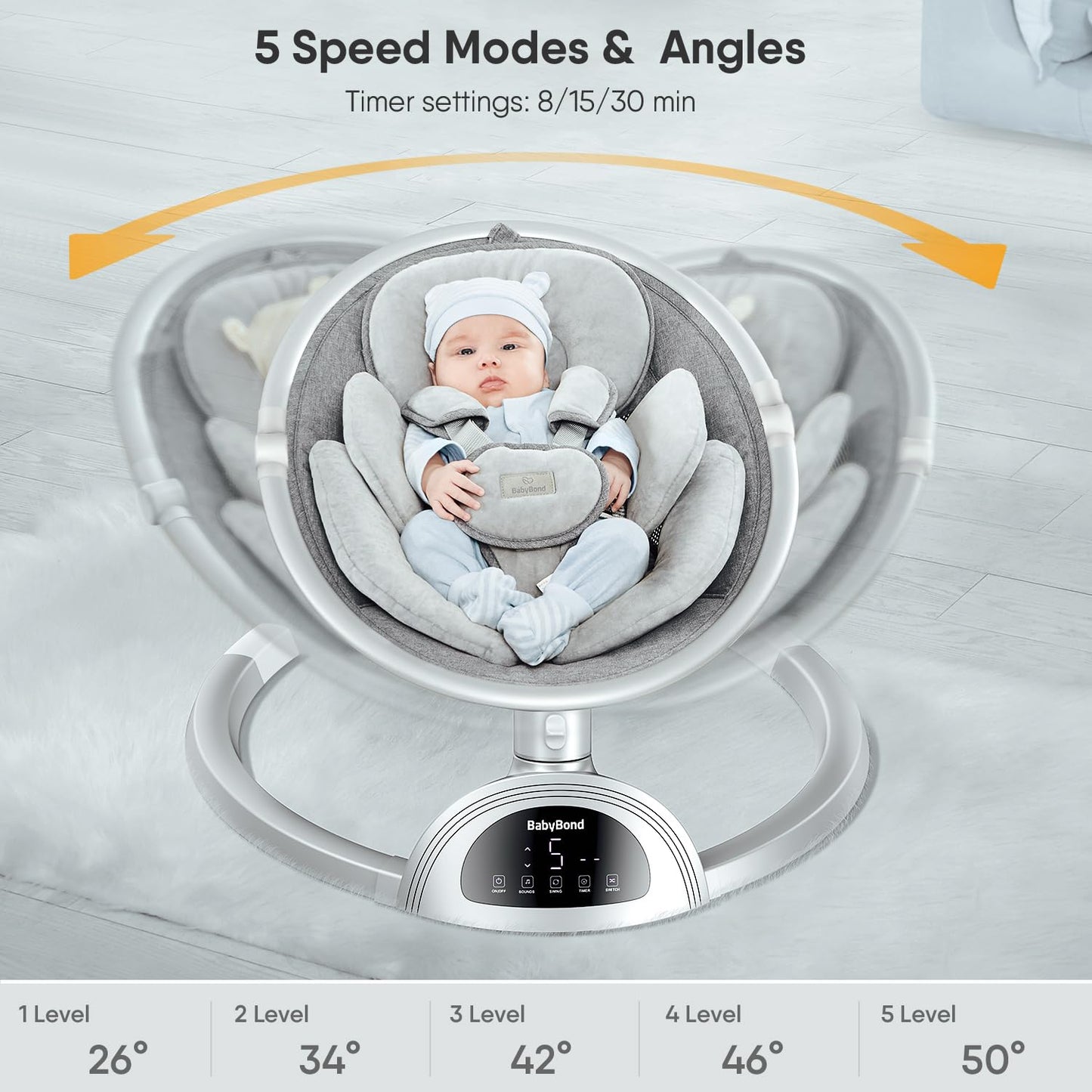 Columpios para bebés para bebés, columpio para bebés BabyBond, columpio para bebés con altavoz musical Bluetooth, 3 posiciones de asiento, cinturón de arnés de 5 puntos, control remoto - Columpio portátil para bebés para interiores y exteriores