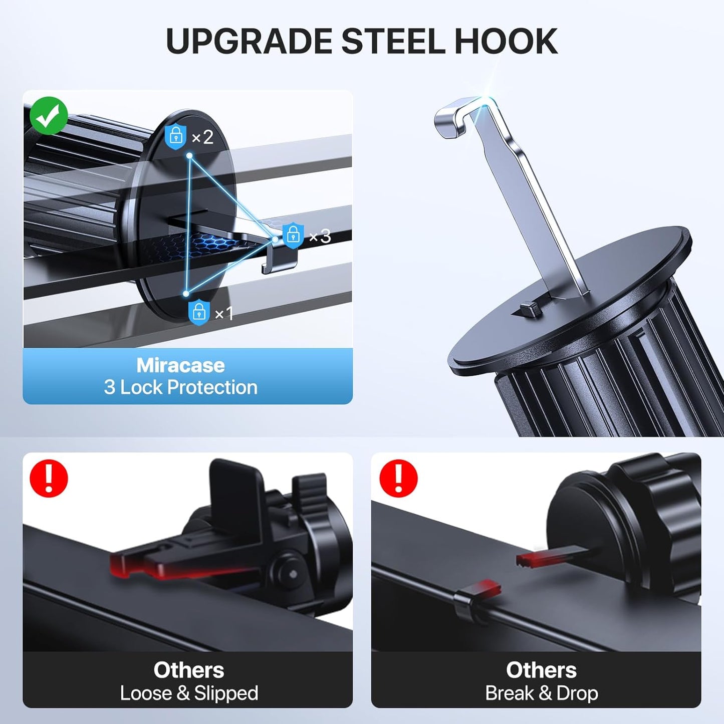 Car Phone Holder Mount, [Upgraded Vent Clip Never Fall Off] Universal Phone Holders for Your Car, Hands Free Air Vent Cell Phone Car Mount Compatible with Iphone Samsung and All 4.0-7.0 Inches