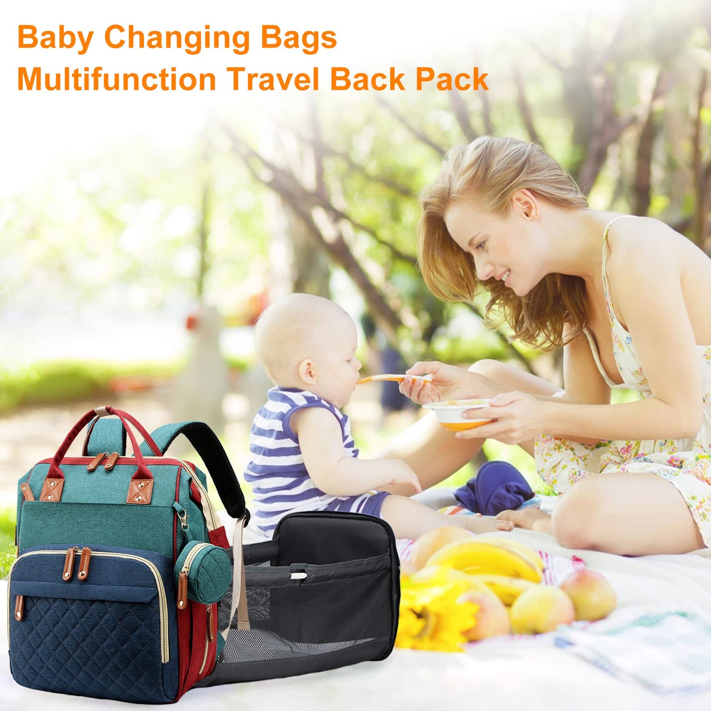 Awanhe Mochila para pañales de bebé con cambiador, bolsas impermeables para bebés para niños y niñas, puerto de carga USB, regalos para baby shower, RGB