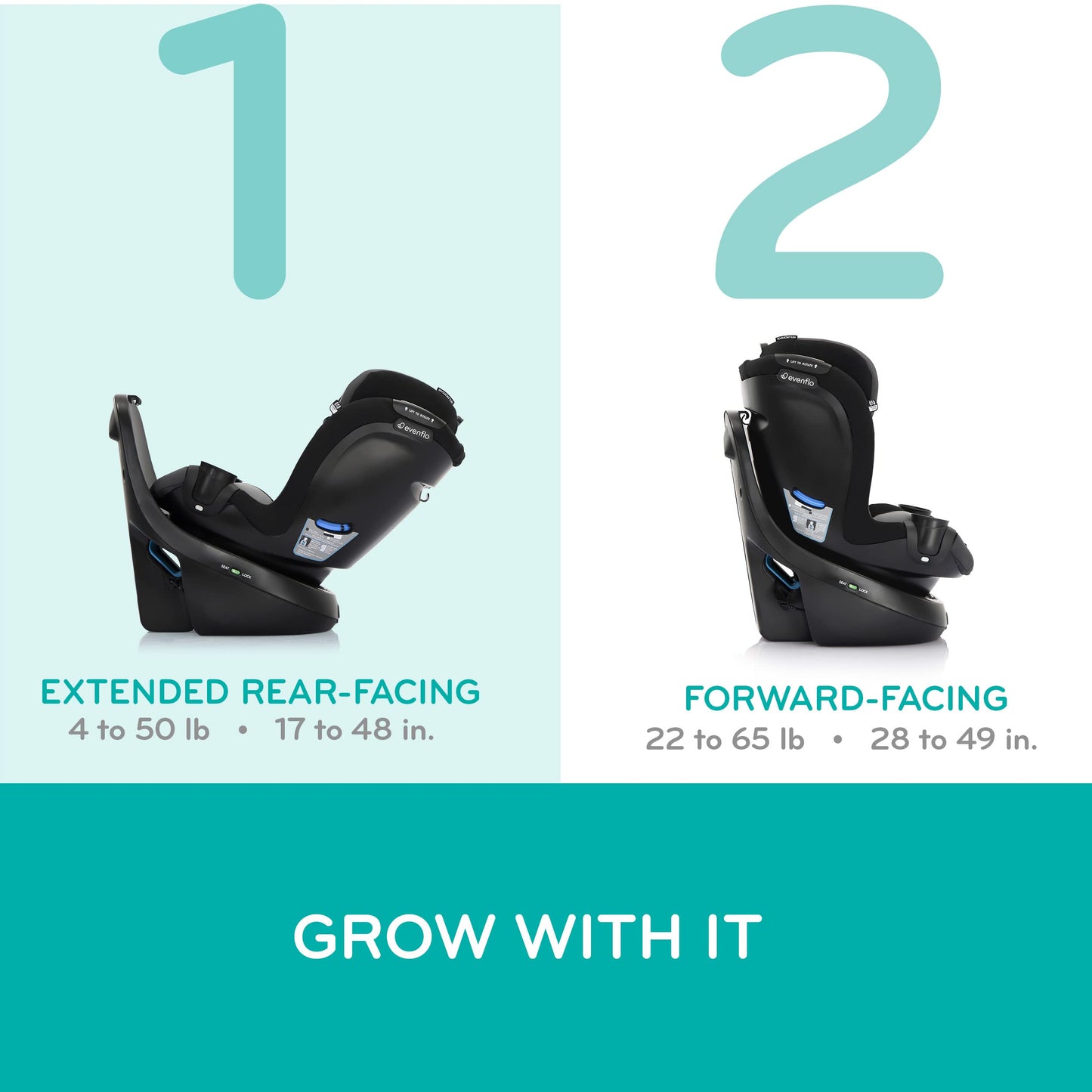 Evenflo Revolve360 Slim 2-in-1 Rotational Car Seat with Quick Clean Cover (Salem Black)
