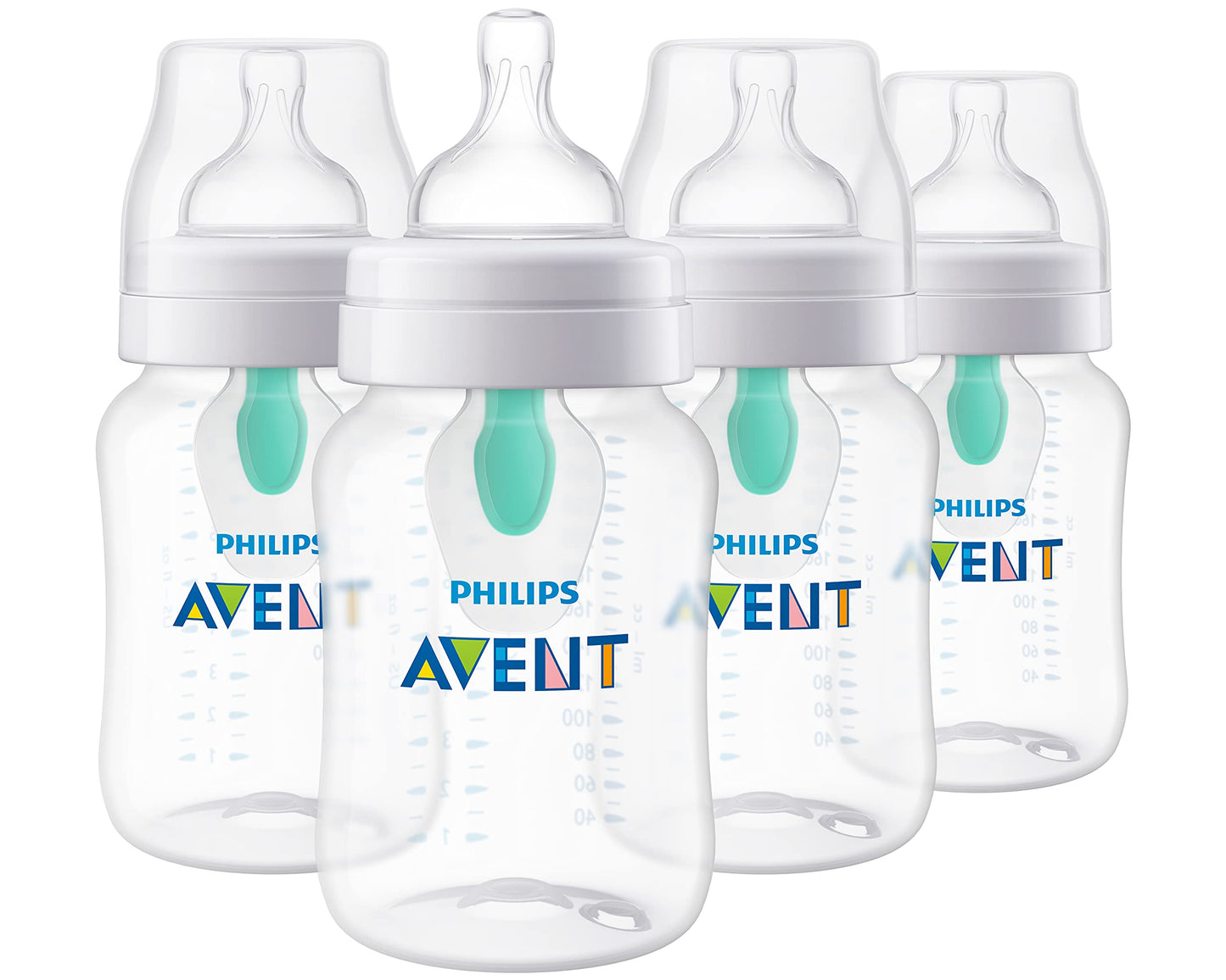 Philips AVENT Anti-Colic Baby Bottles with AirFree Vent, 9oz, 4pk, Clear, SCY703/04