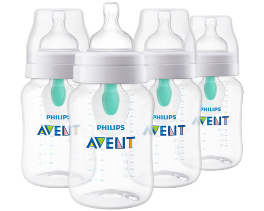 Philips AVENT Anti-Colic Baby Bottles with AirFree Vent, 9oz, 4pk, Clear, SCY703/04