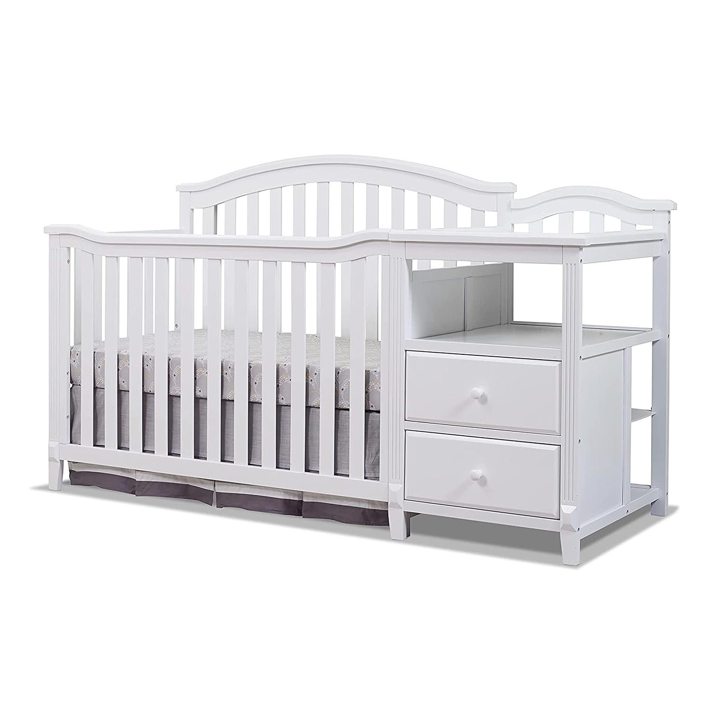 SORELLE FURNITURE Cuna y cambiador Berkley con respaldo de panel de listones Mesa para cambiar pañales convertible clásica en acabado no tóxico Cama de madera para bebés Sofá cama para niños pequeños Guardería de tamaño completo - Blanco