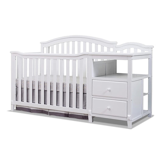 SORELLE FURNITURE Berkley Crib and Changer with Slat Panel Back Classic -in- Convertible Diaper Changing Table Non-Toxic Finish Wooden Baby Bed Toddler Childs Daybed Full-Size Nursery - White