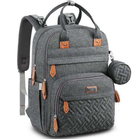BabbleRoo Mochila para pañales - Bolsa para pañales impermeable multifunción, bolsa de viaje esencial para bebé con cambiador, correas para cochecito y estuche para chupete - Unisex, gris oscuro
