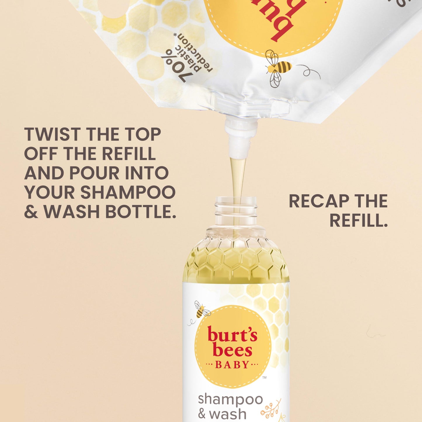 Burt's Bees Baby Shampoo and Wash Refill Bag, 2-in-1 Natural Origin Plant Based Formula for Sensitive Skin, Original Fresh Scent, Tear-Free, Pediatrician Tested, Sustainable Value Size, 33.8 Oz