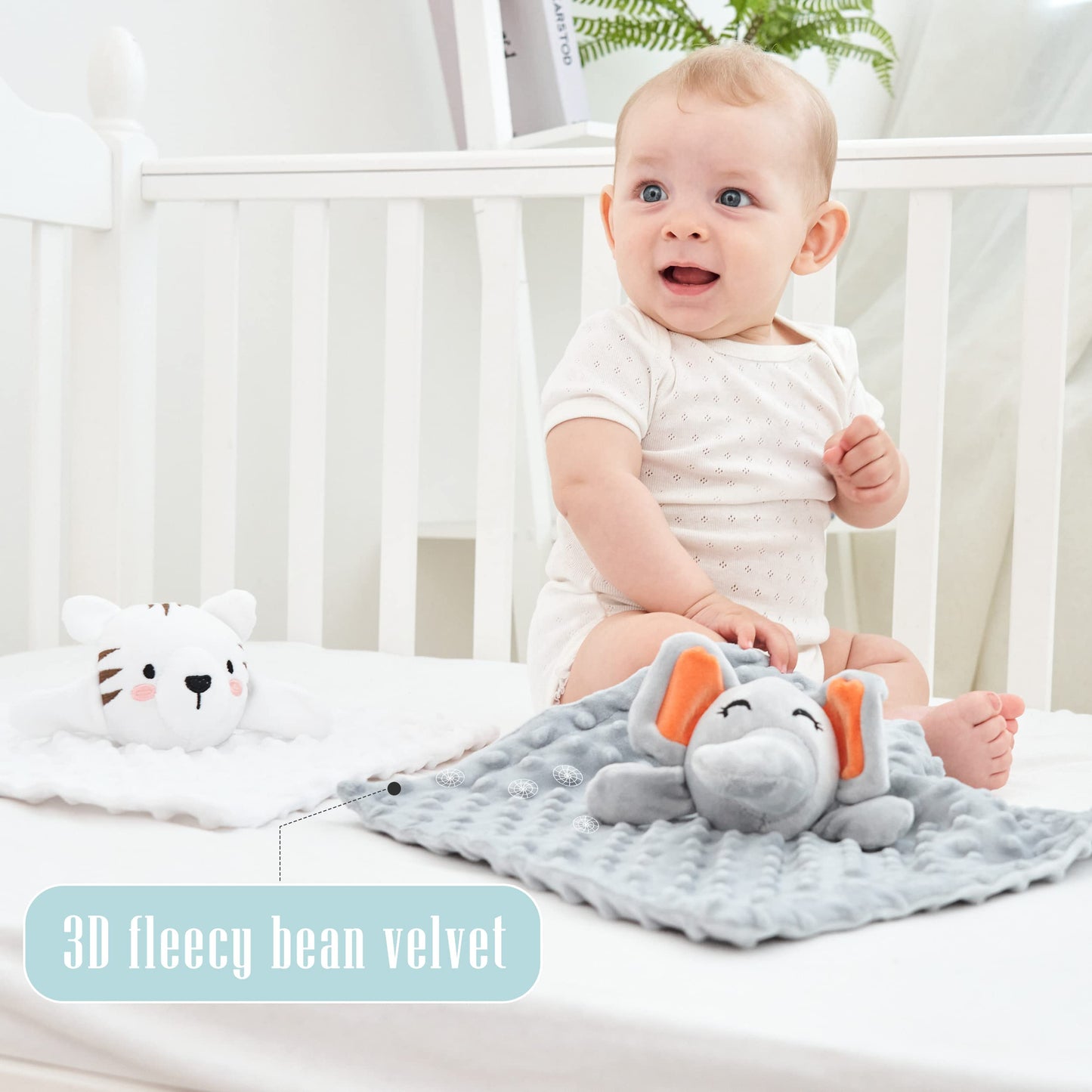 Cute Castle Security Blanket for Babies Gifts - Soft Unisex Newborn Essentials for Boys and Girls - Neutral Baby Stuff Snuggle Toy - Baby Registry Search Shower (Tiger & Grey Elephant)