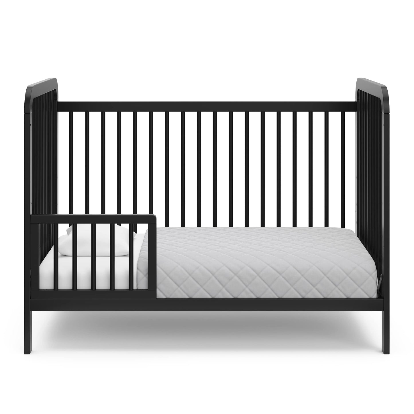 Storkcraft Pasadena Cuna convertible 3 en 1 (negra) – Certificación GREENGUARD Gold, se convierte en diván y cama para niños pequeños, se adapta a colchón de cuna estándar de tamaño completo, altura del colchón ajustable