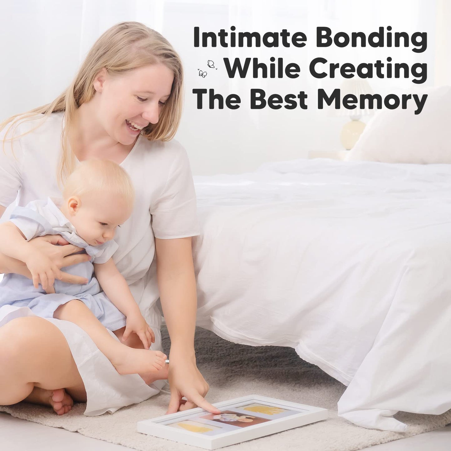 Kit de huellas y manos de bebé: kit de huellas de bebé, marco de recuerdo para recién nacidos, kit de huellas de manos para bebés, regalos personalizados para bebés, decoración de guardería, regalos de baby shower para niñas y niños (blanco alpino)