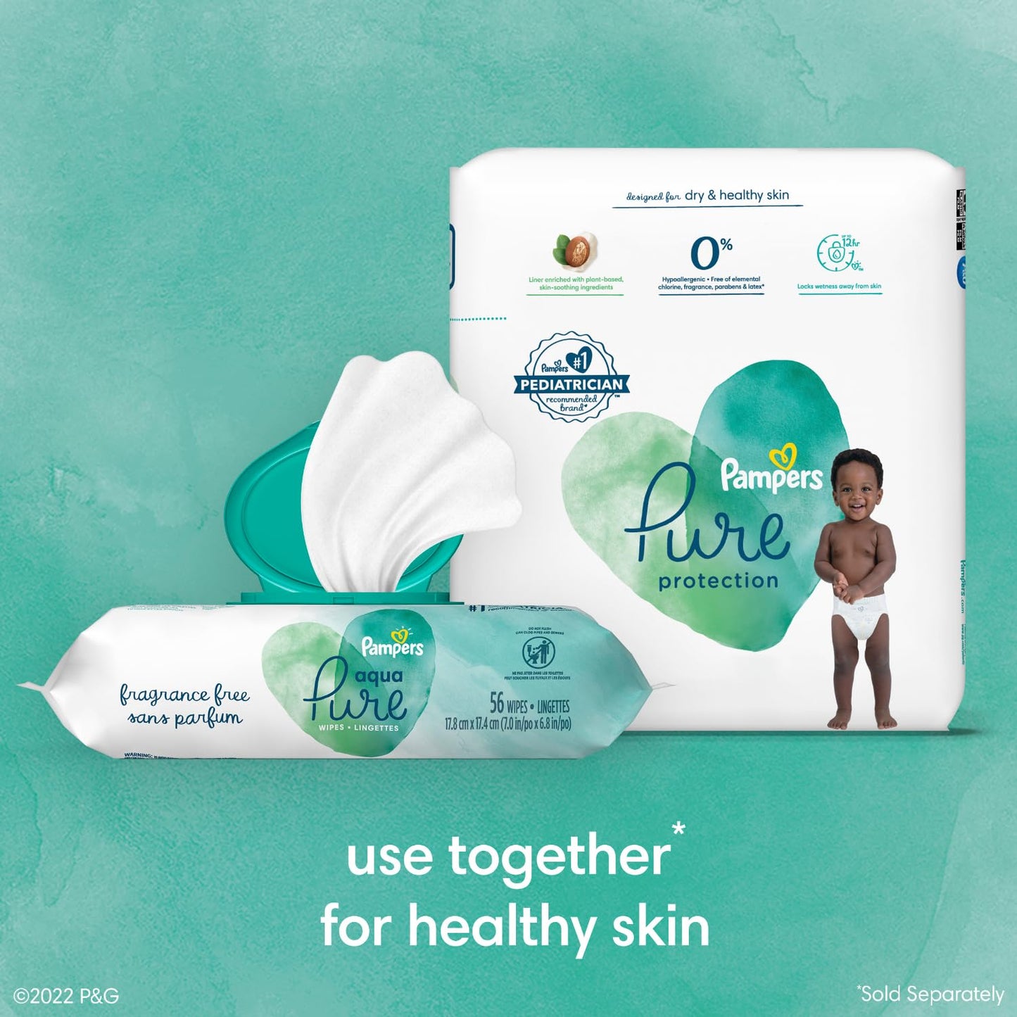 Pañales Pampers Pure Protection - Tamaño 6, suministro para un mes (108 unidades), pañales desechables hipoalergénicos premium para bebé