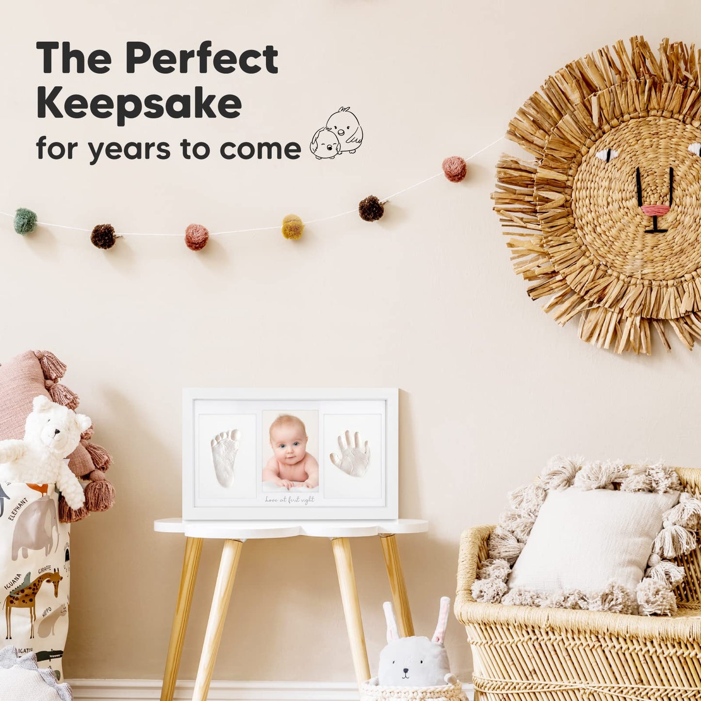 Kit de huellas y manos de bebé: kit de huellas de bebé, marco de recuerdo para recién nacidos, kit de huellas de manos para bebés, regalos personalizados para bebés, decoración de guardería, regalos de baby shower para niñas y niños (blanco alpino)