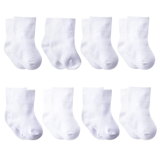 Gerber Baby 8-Pair Sock, White, 0-6 Months