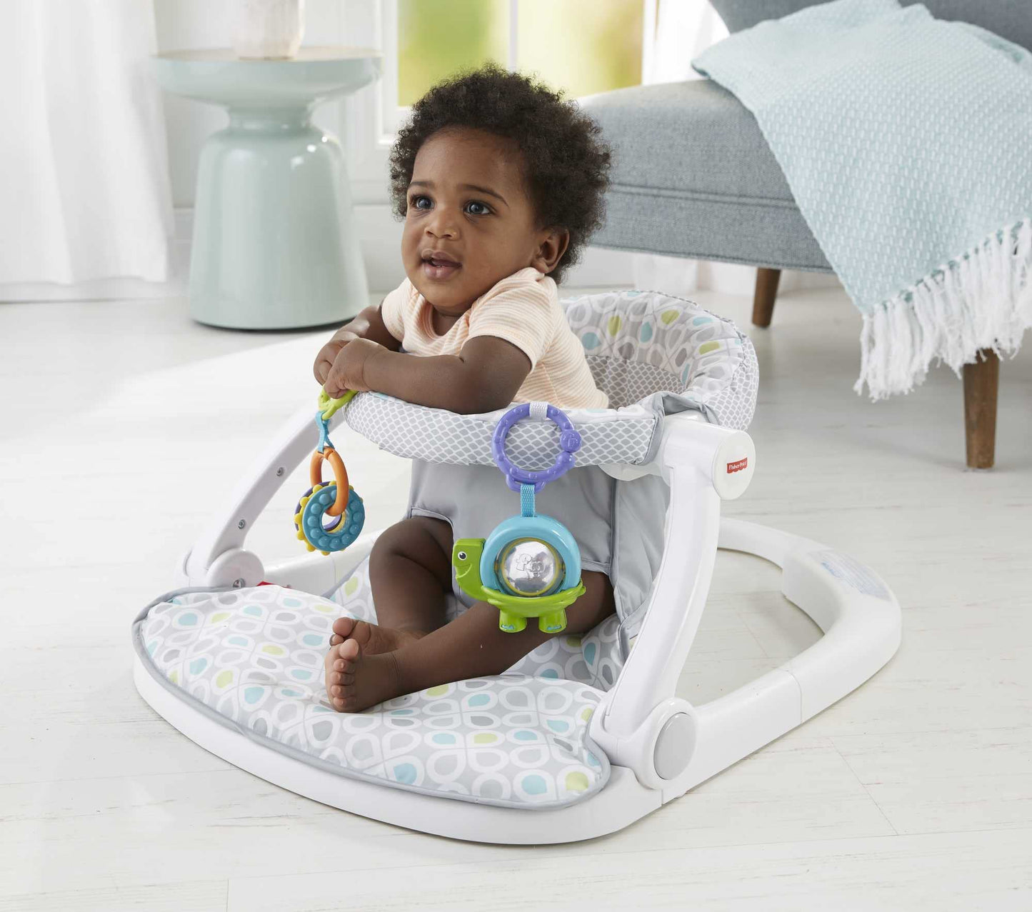 Fisher-Price Portable Baby Chair Sit-Me-Up Floor Seat With Developmental Toys & Machine Washable Seat Pad, Honeydew Drop