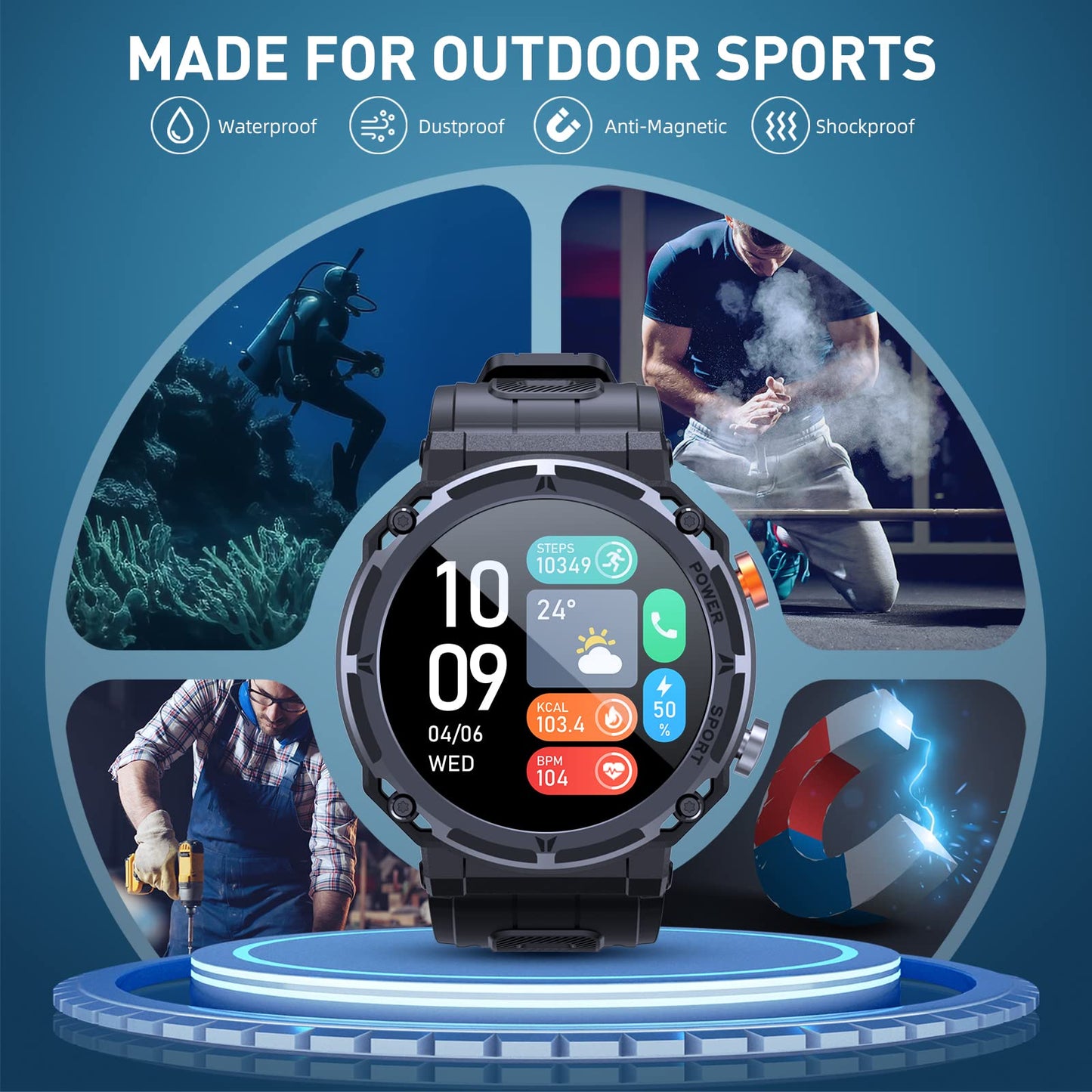 PUREROYI Smart Watch, 5ATM Waterproof Military Smart Watches for Men with Bluetooth Call (Answer/Dial Call), 1.39'' Outdoor Tactical Fitness Tracker Watch with 111 Sports Moeds for Android iOS