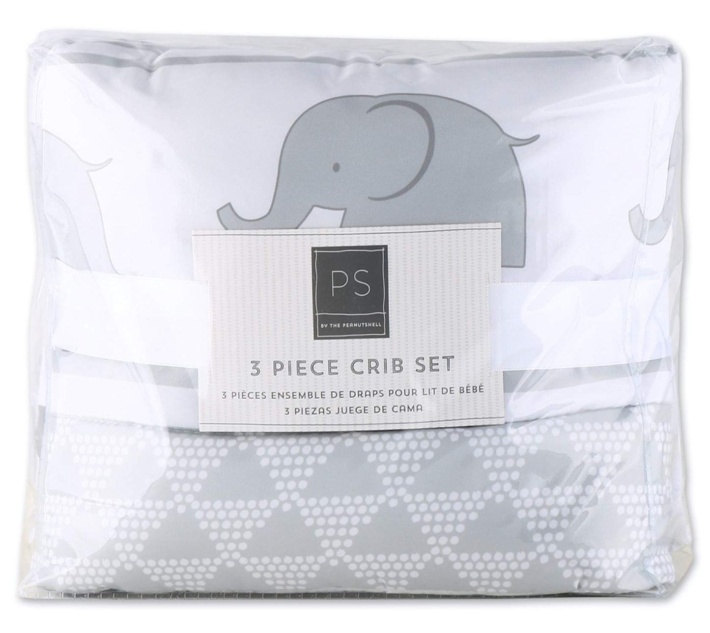 The Peanutshell Elephant Walk Crib Bedding Set - 3 Piece Unisex Nursery Set - Crib Quilt, Crib Sheet, Crib Skirt