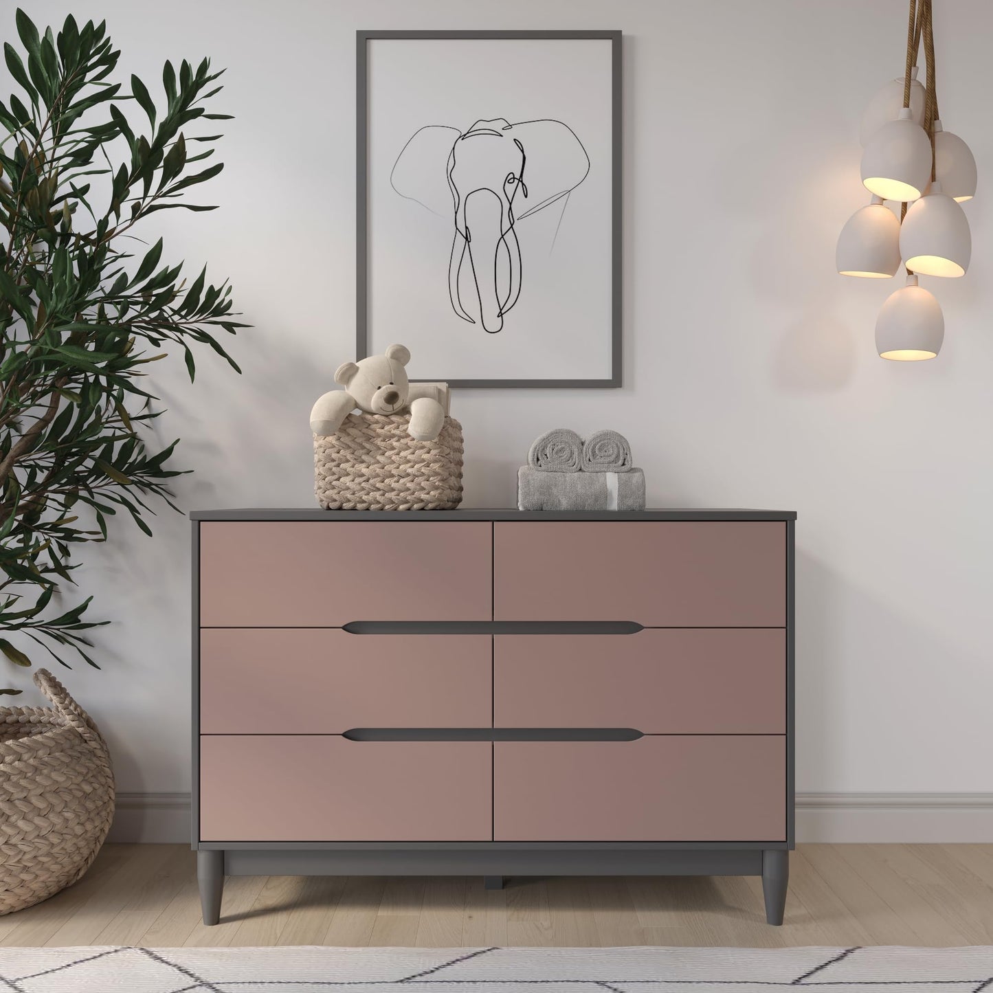Child Craft Wynwood Crib, Double Dresser and Chest Nursery Set, 3-Piece, Includes 3-in-1 Convertible Crib, Double Dresser, and Chest, Grows with Your Baby (Rose/Graphite)