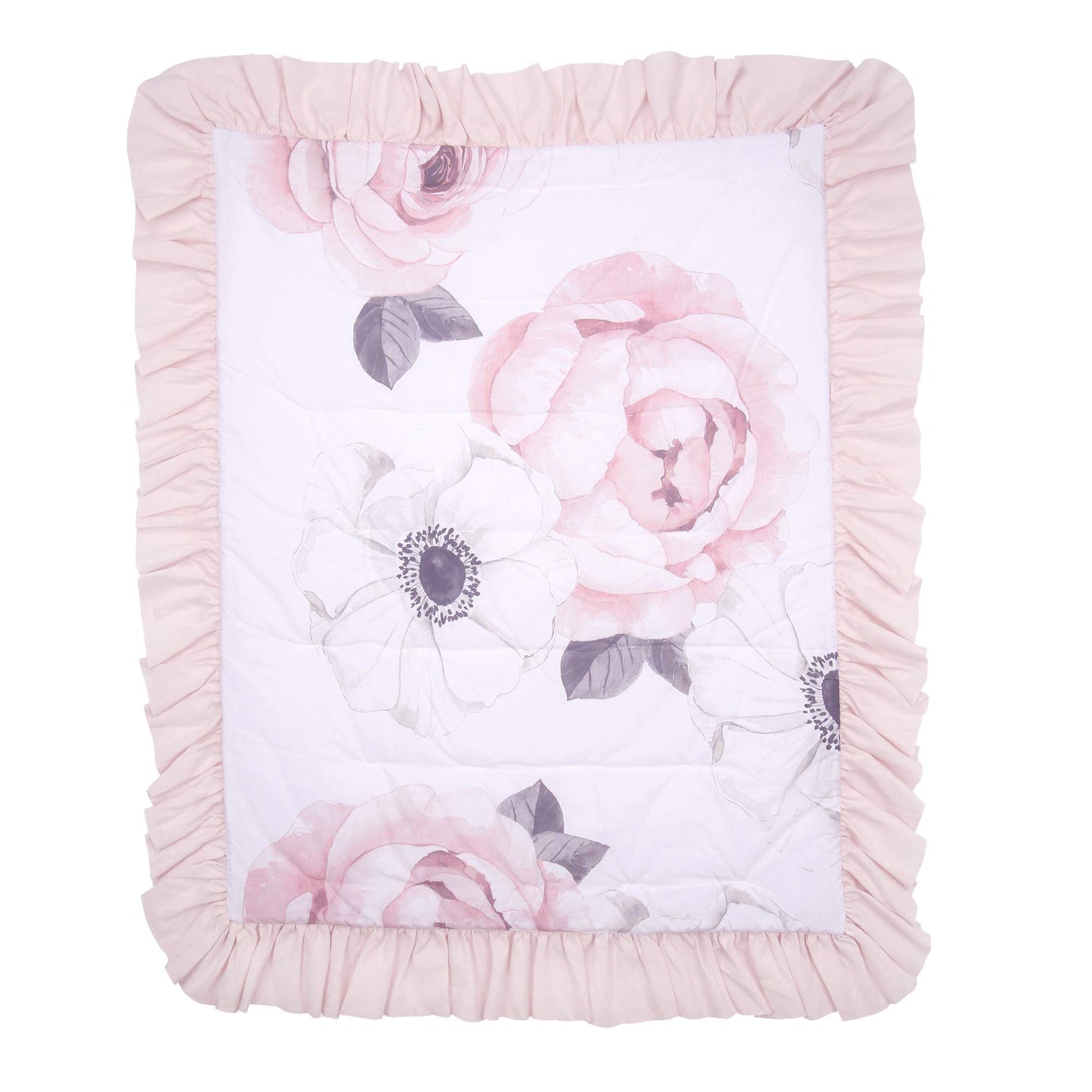 Lambs & Ivy Floral Garden Watercolor/Pink Linen 5-Piece Baby Crib Bedding Set