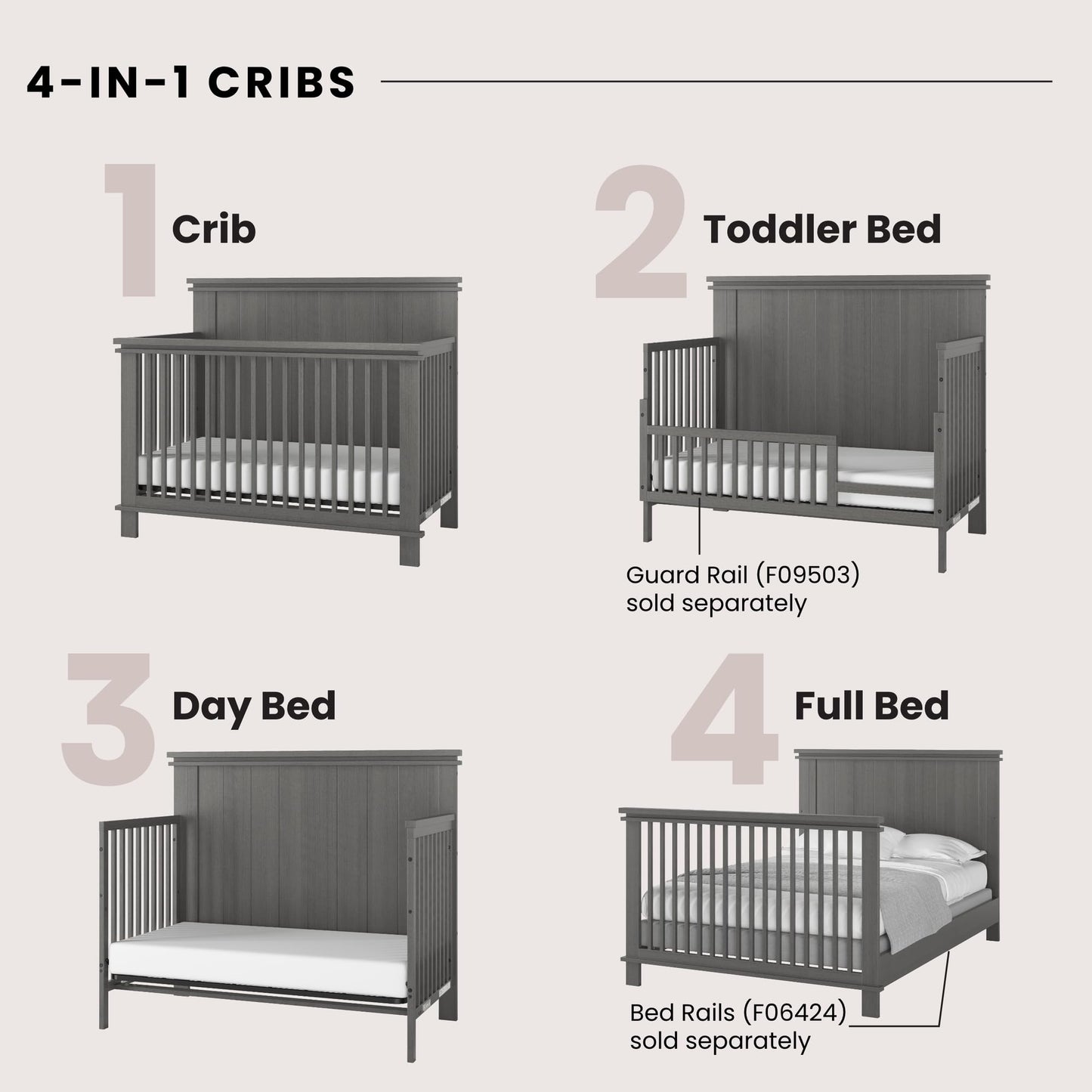 Child Craft Denman Crib and Dresser Nursery Set, 2-Piece, Includes 4-in-1 Convertible Crib and 3-Drawer Dresser, Grows with Your Baby (Midnight Gray)