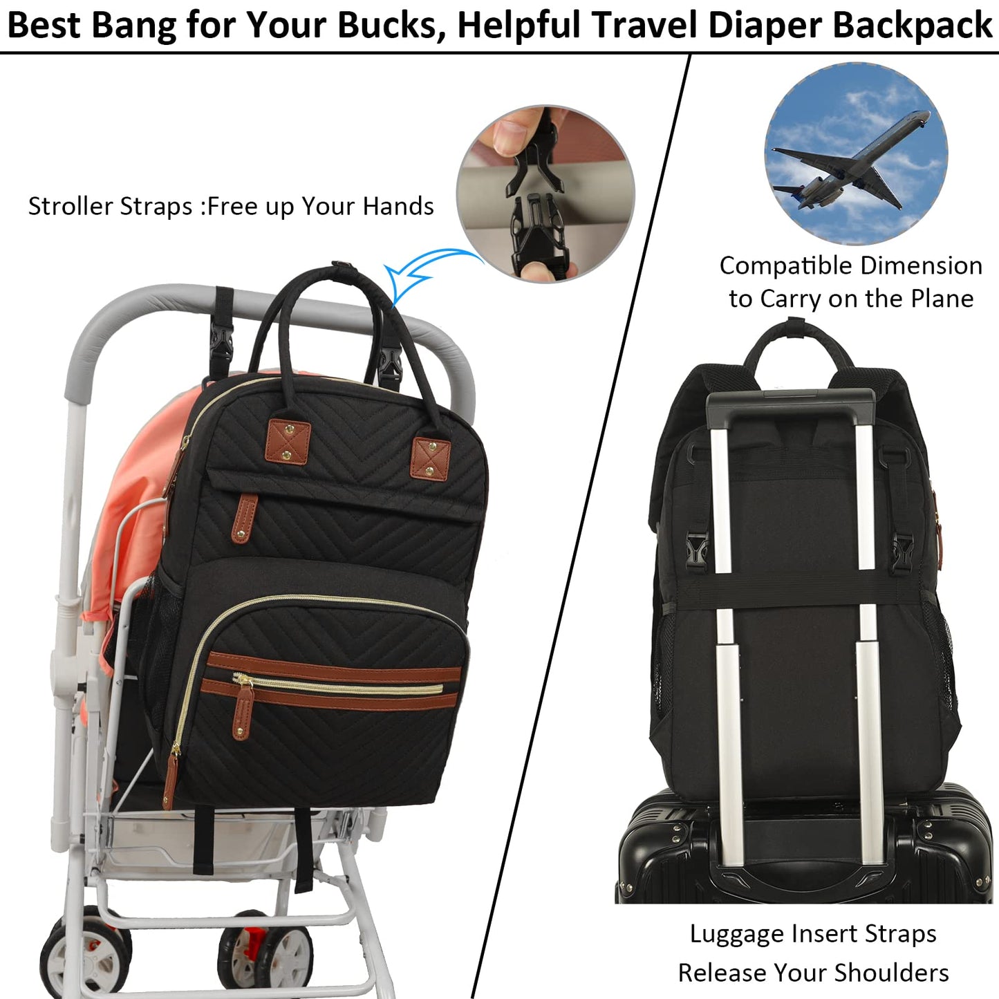 Diaper Bag Backpack for Women Large Capacity with Insulated Pockets Multifunctional Diaper Bags For Baby Girl Boy Waterproof Baby Bags For Mama Maternity Travel Bag Black