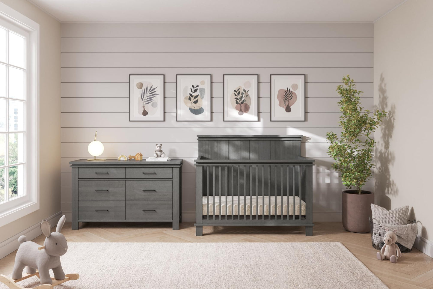 Child Craft Denman Crib and Dresser Nursery Set, 2-Piece, Includes 4-in-1 Convertible Crib and 3-Drawer Dresser, Grows with Your Baby (Midnight Gray)