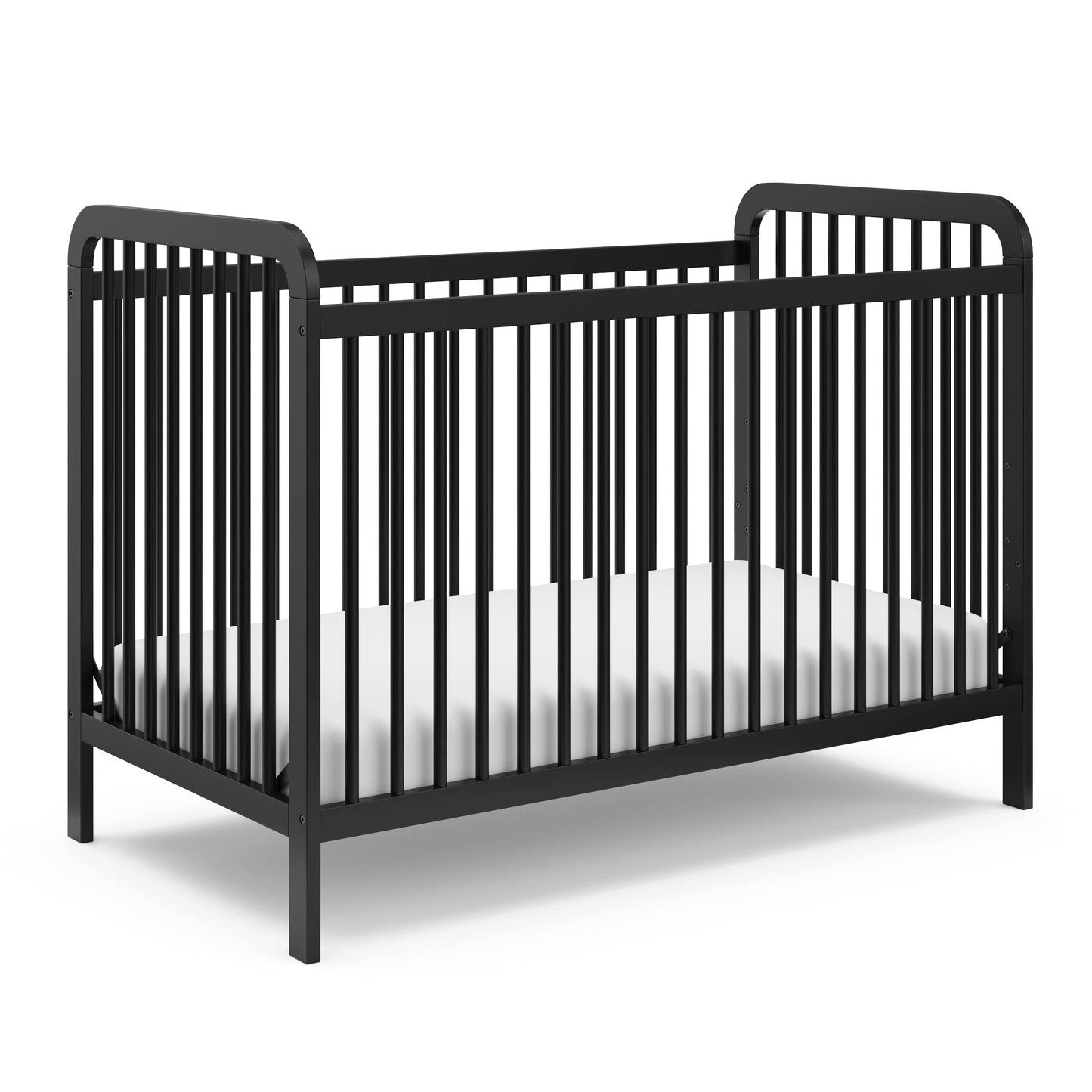 Storkcraft Pasadena Cuna convertible 3 en 1 (negra) – Certificación GREENGUARD Gold, se convierte en diván y cama para niños pequeños, se adapta a colchón de cuna estándar de tamaño completo, altura del colchón ajustable