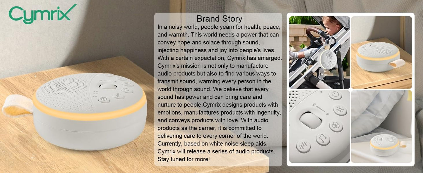 Cymrix Máquina de sonido para dormir portátil con 21 sonidos sin bucle como ruido blanco, sonido de ventilador, sonido de lluvia, canción de cuna para el cuidado del sueño, máquina de sonido de viaje con luz nocturna para adultos, bebés y niños.