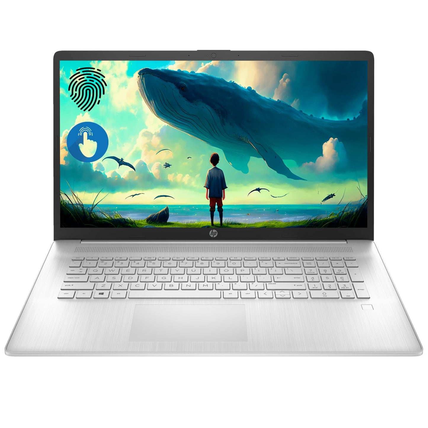 HP 17.3" Laptop, HD+ Touchscreen, Intel Quad-Core N200 Processor, 16GB RAM, 512GB SSD, Fingerprint Reader, Numeric Keypad, Webcam, HDMI, Wi-Fi 6, Bluetooth, Windows 11 Home, Silver