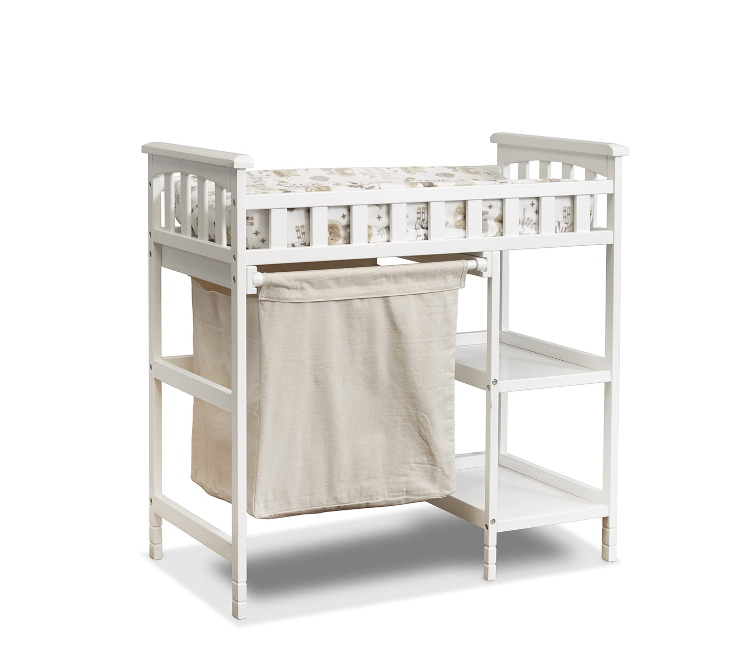 Sorelle Furniture Palisades Juego de guardería de 3 piezas con cuna convertible 4 en 1, cómoda de 4 cajones y cambiador con cesto, muebles para bebé hechos de madera, acabado no tóxico, juego de muebles para guardería, color blanco