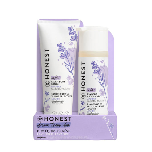 The Honest Company 2-in-1 Cleansing Shampoo + Body Wash and Face + Body Lotion Bundle | Gentle for Baby | Naturally Derived | Lavender Calm, 18.5 fl oz