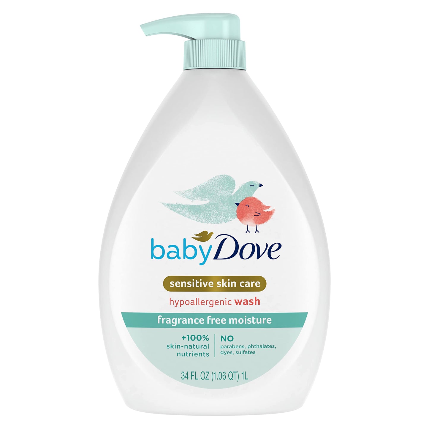 Baby Dove Cuidado de la piel sensible Jabón para bebé Sin fragancia Humedad para la hora del baño del bebé Sin fragancia e hipoalergénico, elimina las bacterias 34 oz