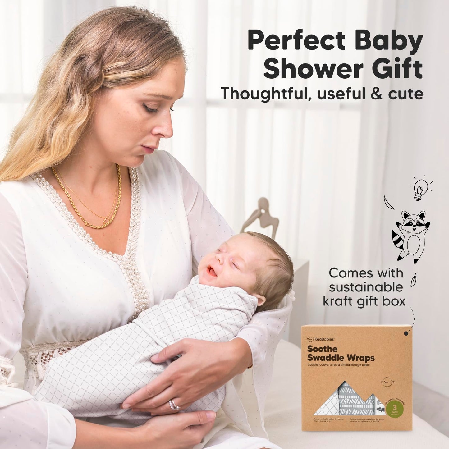 KeaBabies Paquete de 3 sacos de dormir orgánicos para bebé – Saco para recién nacido, pañales ergonómicos para bebés de 0 a 3 meses, pañales para recién nacidos, saco de dormir para bebé, manta para bebé, artículos esenciales para bebé (nórdico)