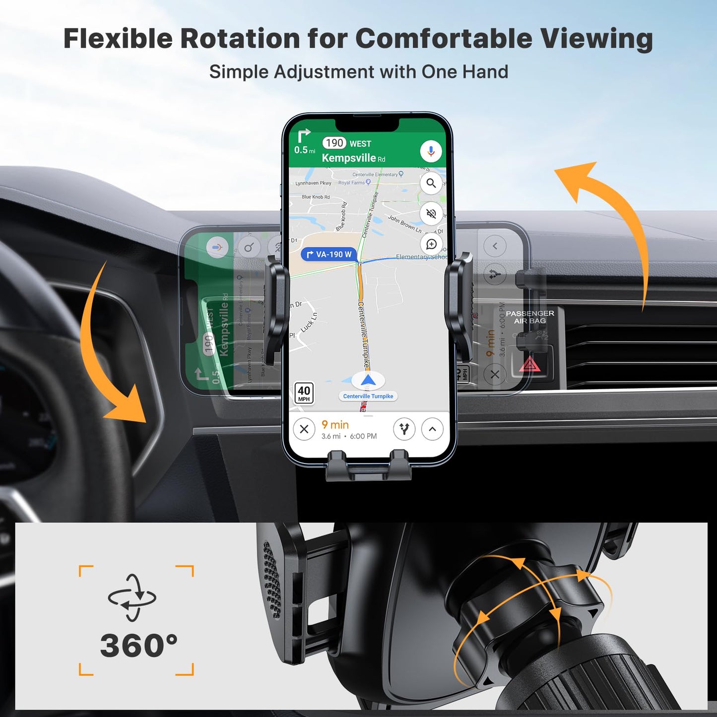 Miracase Phone Holders for Your Car with Newest Metal Hook Clip, Air Vent Cell Phone Car Mount, Universal Automobile Cradle Fit for iPhone Android and All Smartphones, Dark Black