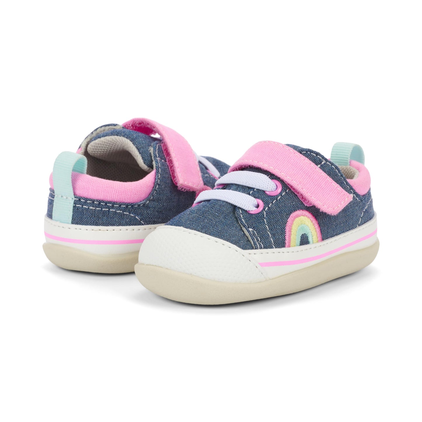 See Kai Run - Stevie II INF First Walker Shoe for Infants, Chambray/Pink, 4