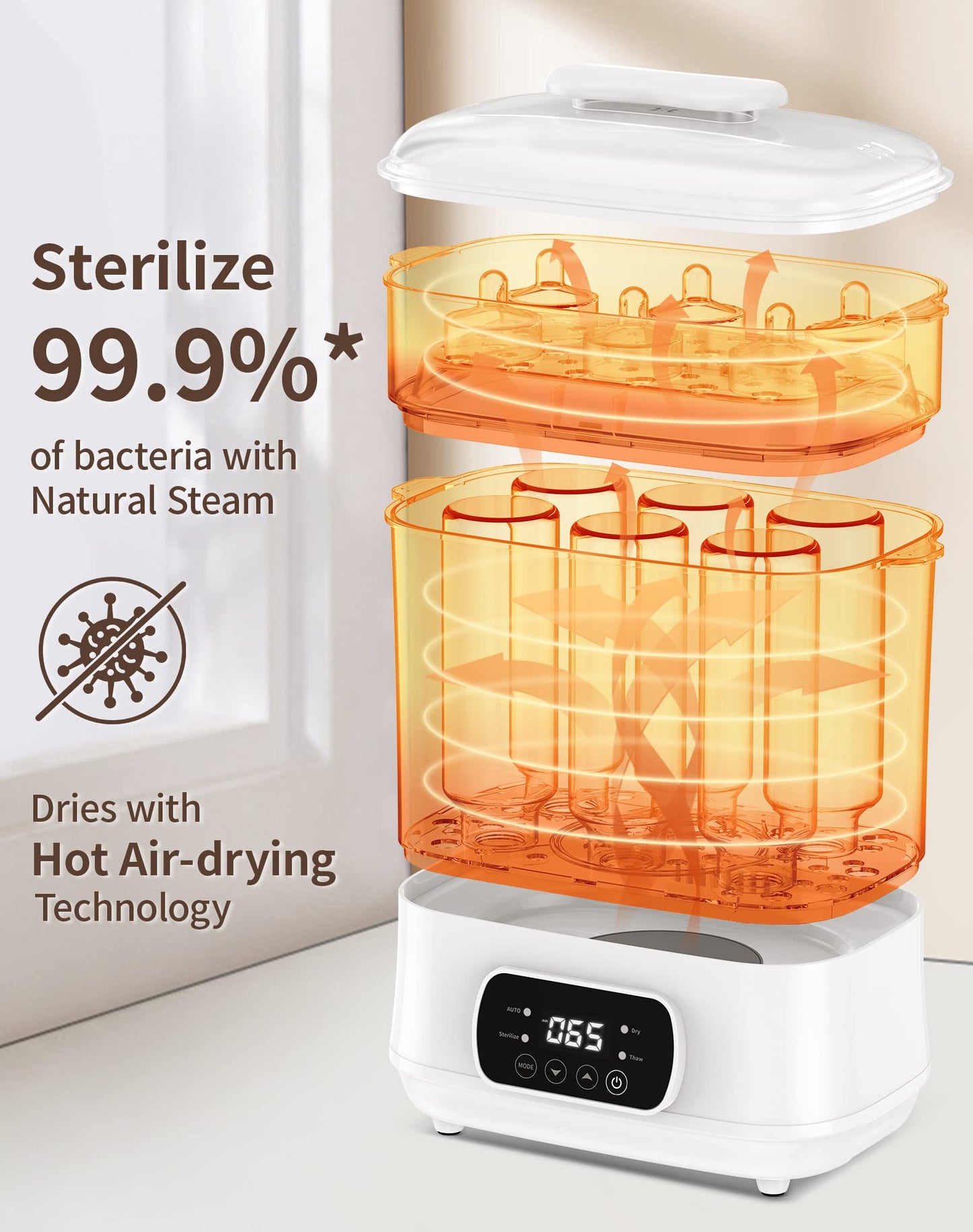 Esterilizador de biberones,Esterilizador y secador de biberones de vapor eléctrico,Desinfectante de biberones 4 en 1,Ajuste universal para todos los artículos de bebé,Accesorios para extractores de leche