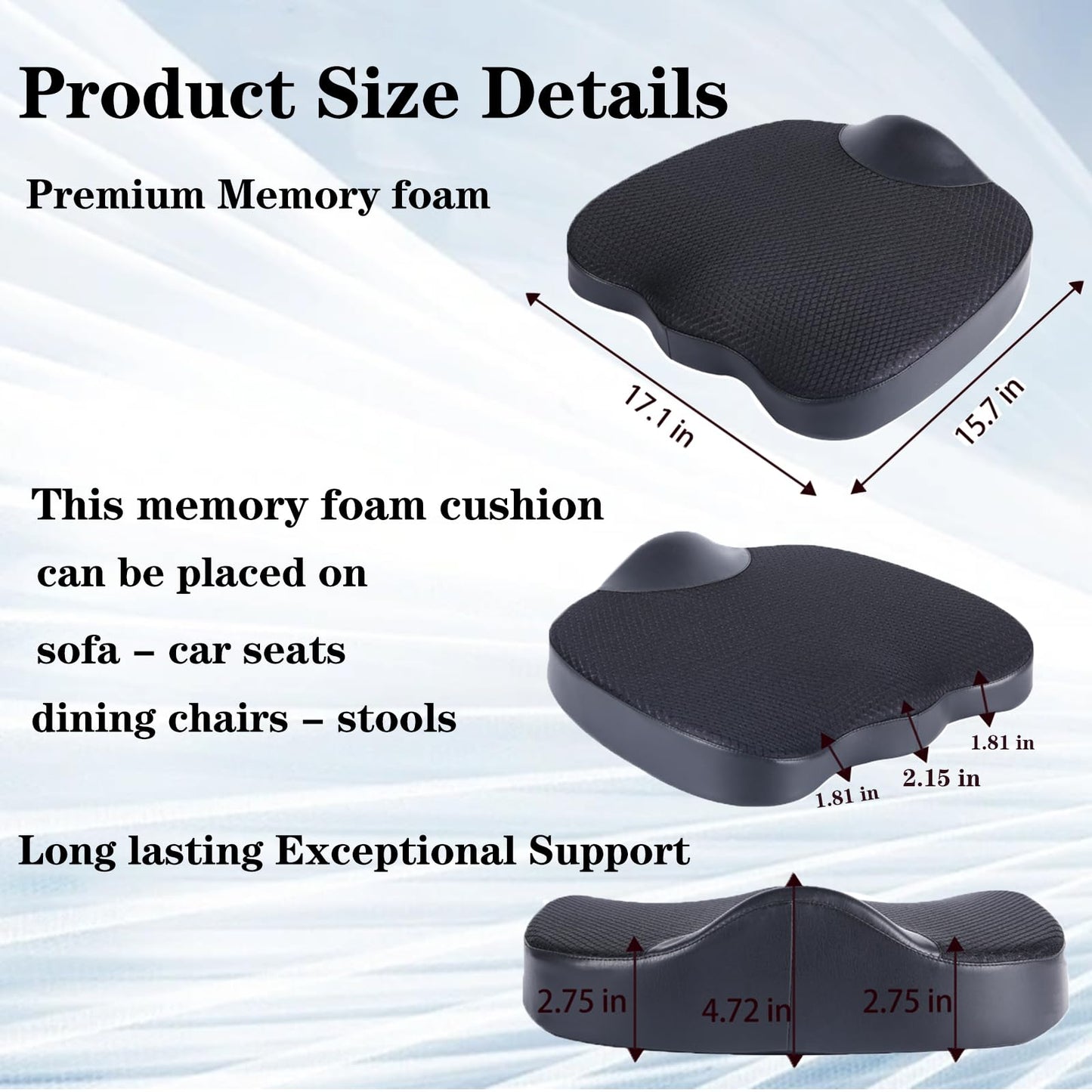 XINJUN Decompression Cushion, Comfort Memory Foam Seat Cushion for Car Seat Drivers, Tailbone (Coccyx) Pain Relief Cushion, Office Chair Cushion (Black)