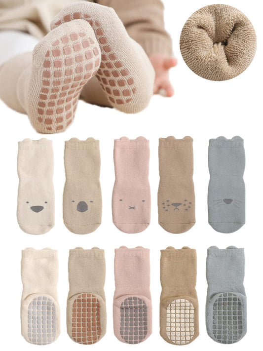 BEHELE Calcetines antideslizantes para bebés Calcetines para niños pequeños Calcetines antideslizantes gruesos y cálidos para niñas y niños recién nacidos (as1, edad, 3_años, 5_años, tipo 1, L)