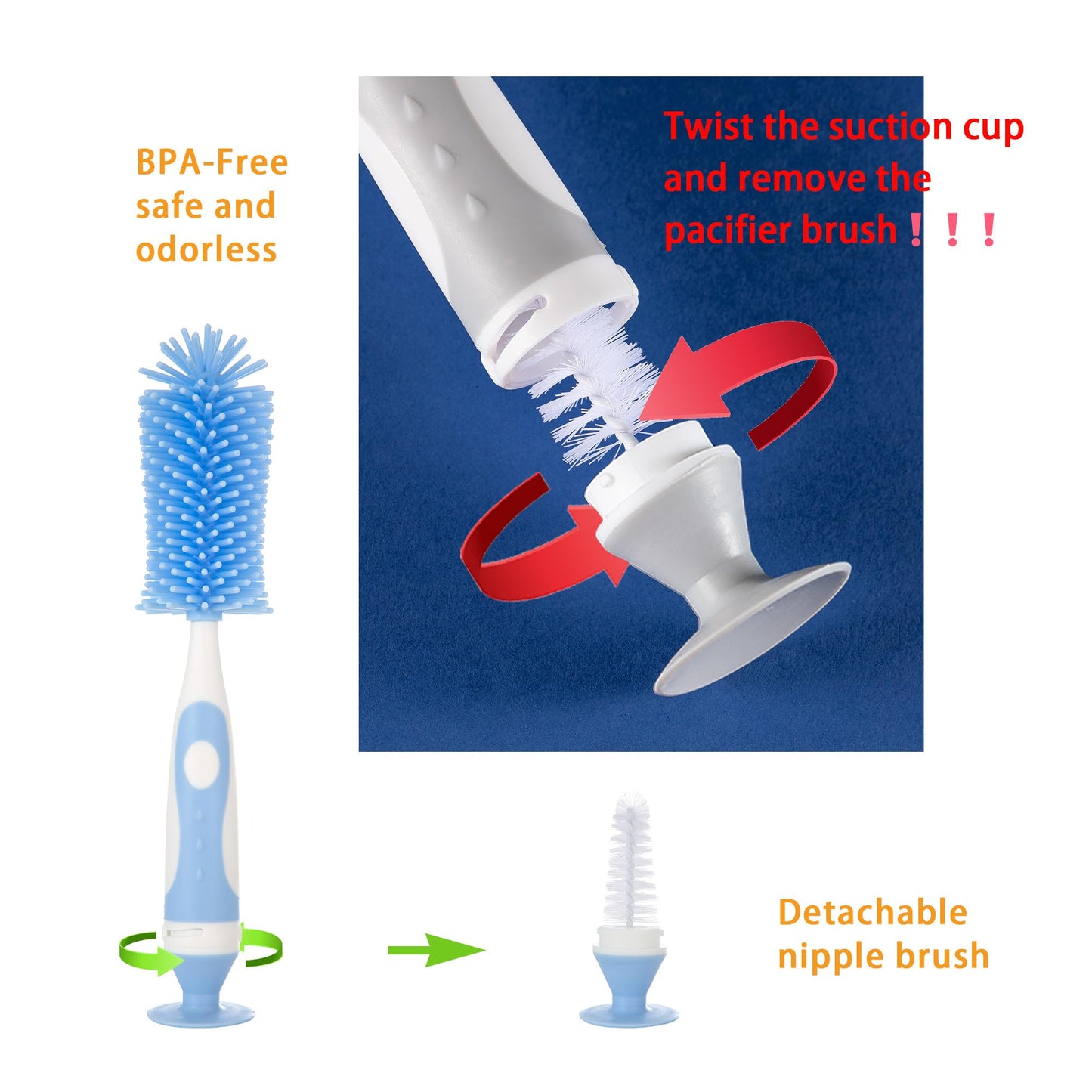 CHEMIMOSO Multifunctional Cleaning Brush, Baby Bottle Brush, Bottle Brush Cleaner (Rotate The Suction Cup to Obtain The Small Bristle Brushes) Set Z, Pink, Silicone and Nylon Brush