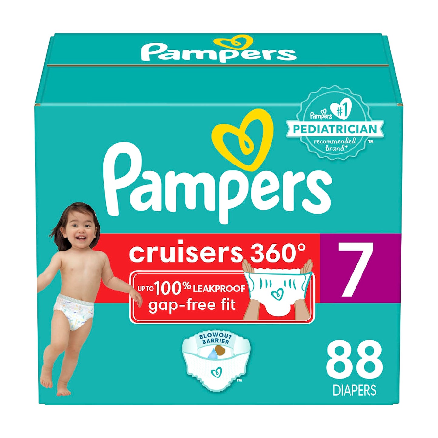 Pañales Pampers Cruisers 360 - Talla 7, suministro para un mes (88 unidades), pañales desechables para bebé, ajuste sin espacios