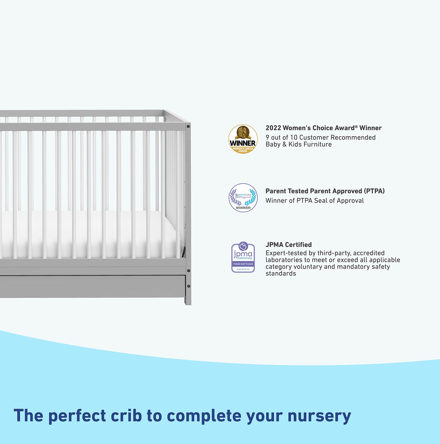 Graco Teddi 5-in-1 Convertible Crib with Drawer (Pebble Gray with White) – GREENGUARD Gold Certified, Crib with Drawer Combo, Full-Size Nursery Storage Drawer, Converts to Toddler Bed