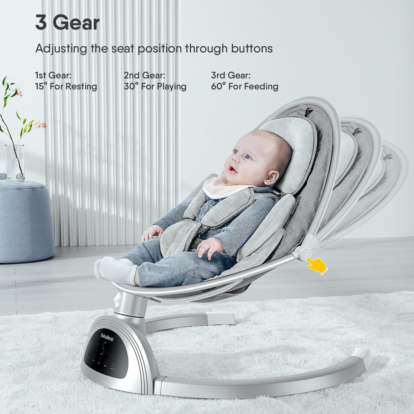 Columpios para bebés para bebés, columpio para bebés BabyBond, columpio para bebés con altavoz musical Bluetooth, 3 posiciones de asiento, cinturón de arnés de 5 puntos, control remoto - Columpio portátil para bebés para interiores y exteriores