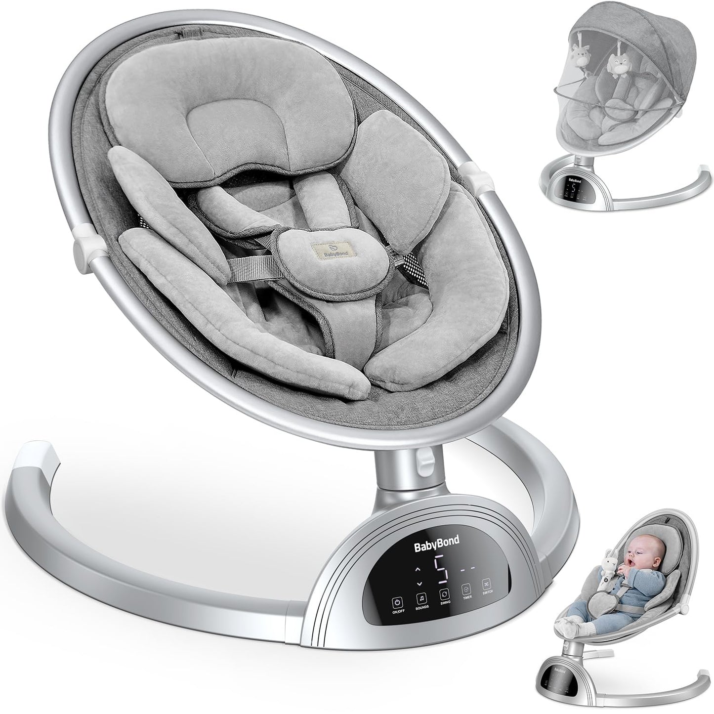 Columpios para bebés para bebés, columpio para bebés BabyBond, columpio para bebés con altavoz musical Bluetooth, 3 posiciones de asiento, cinturón de arnés de 5 puntos, control remoto - Columpio portátil para bebés para interiores y exteriores