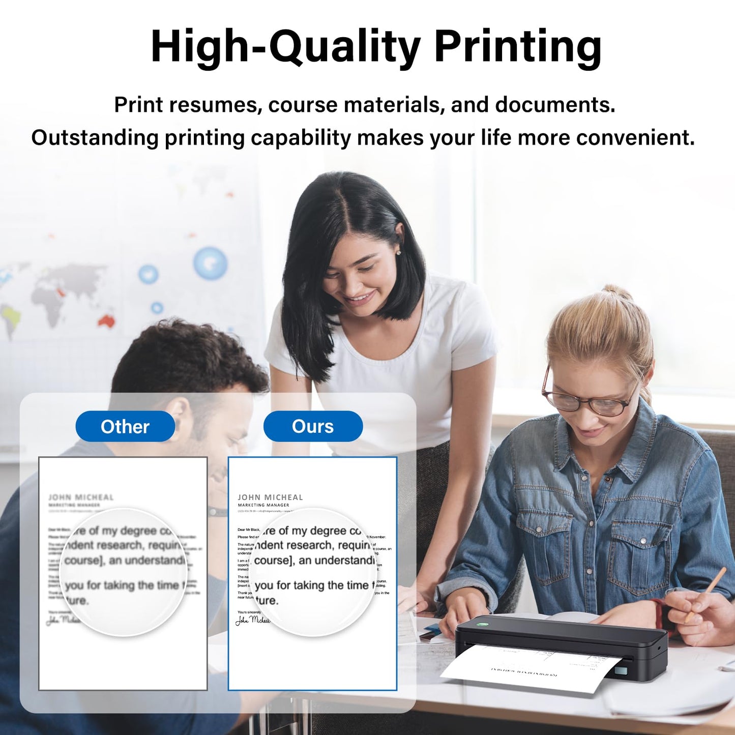 Gloryang Inkless Portable Printer for Travel, Wireless Thermal Printer Supports 8.5" x 11" US Letter Size, Bluetooth Printer includes Carry Case and 3 Rolls of Thermal Paper Kit, Blue