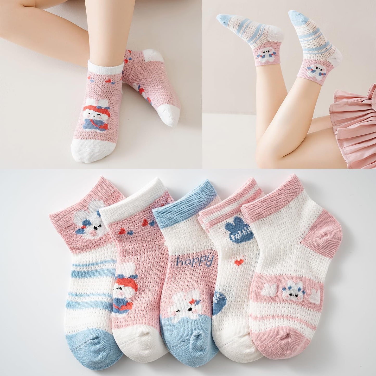 Mcsfipcaser Calcetines para bebés, Calcetines antideslizantes para niños pequeños, calcetines de algodón de corte bajo con tobillo para niños, 5 pares