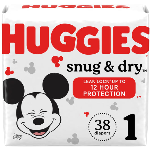 Pañales Huggies tamaño 1, pañales para recién nacidos cómodos y secos, tamaño 1 (8-14 libras), 38 unidades