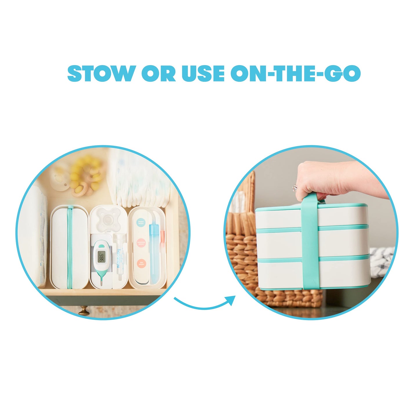 Kit de viaje con botiquín móvil Frida Baby | El set de regalo Baby Essentials incluye NoseFrida Snotsucker, termómetro rectal, dispensador de medicamentos MediFrida con estuche portátil